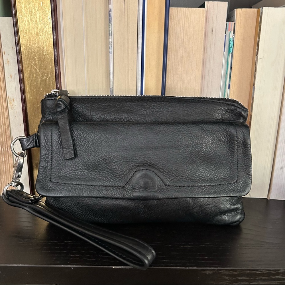 DAY & MOOD - “Pine Clutch” - Black Leather Wristlet Bag